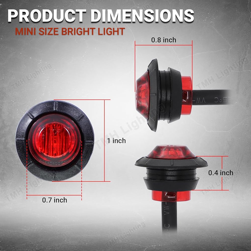 TMH 50 pieces 3/4 inch mount red LED clearance marker light side marker light LED marker light Light LED trailer marker light trailer light
