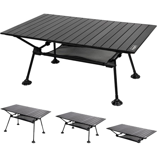 LACAL Outdoor Table, Roll Table, Camping Table, 3 Steps Height Adjustable, Foldable, Width 103cm, Heat Resistant Top Plate, Easy Assembly, BBQ Outdoor Use (M)