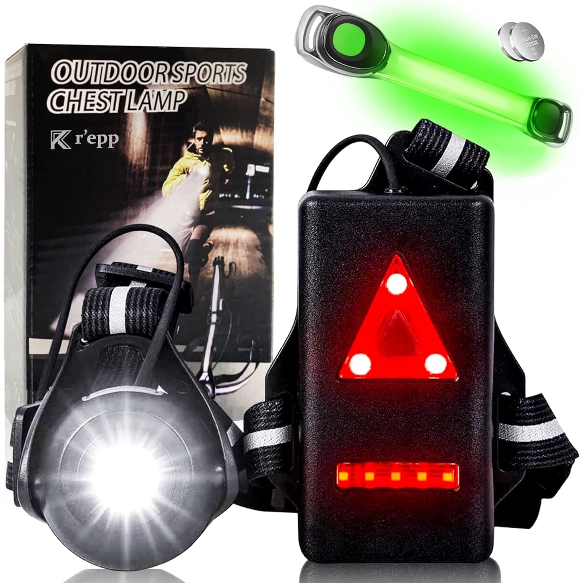 Running light [Protects you from all directions! ] LED Light Chest Light Jogging Light Night USB Charging IPX65 Waterproof 2200mAh Warning Light Running Jogging Rr’epp (Black with Armband)