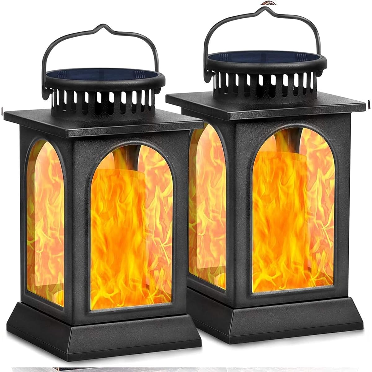 Handsider Solar Lantern, Metal Vibrating Flame Solar Light, Waterproof Outdoor Hanging LED Solar Landscape Lighting Lantern, Courtyard Garden Earthquake Natural Disaster Emergency Lighting Heavy Duty Solar Light (2)