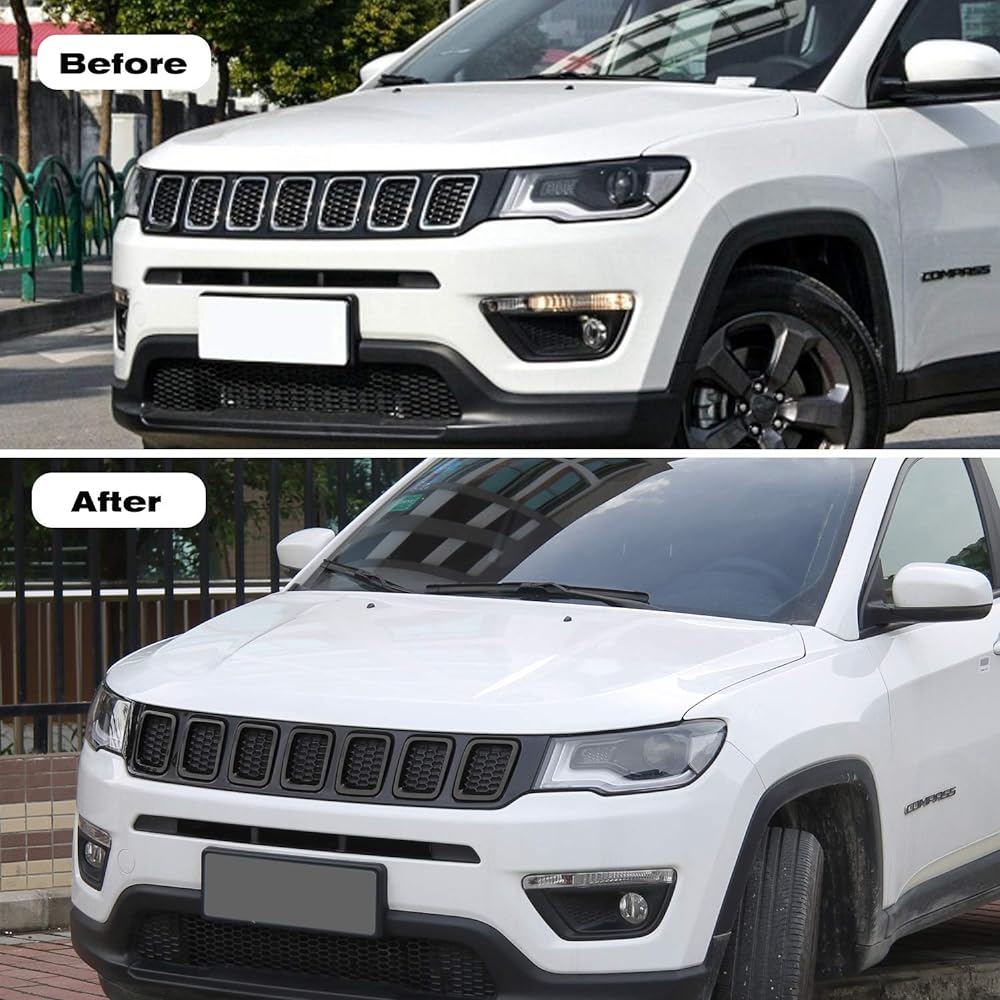 JECAR Grill Insert ABS Grill Cover Exterior Accessory Jeep Compass MP 2017 2019 Black for 2019