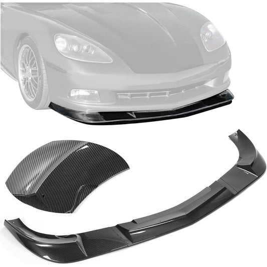 KUAFU Front Bumper Lip Splipter 3 pieces 2005-2013 CORVETTE C6 Base Model 2DR ZR1 Expansion Style Underlay Spoiler (Carbon Fiber Style)