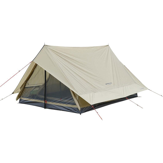CAPTAIN STAG Tent Lodge Tent Two Pole Lodge for 3 to 4 People UV Protection Waterproof Curtain 2000mm/Floor 3000mm Mesh Window Equipped Khaki Trekker UA-67 215×285×H160cm