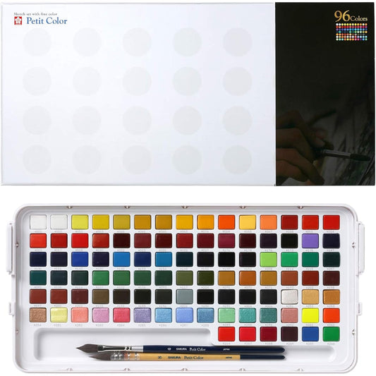 Sakura Crepas Paint Solid Watercolor Petit Color 96 Colors 2 Brushes NCW-96