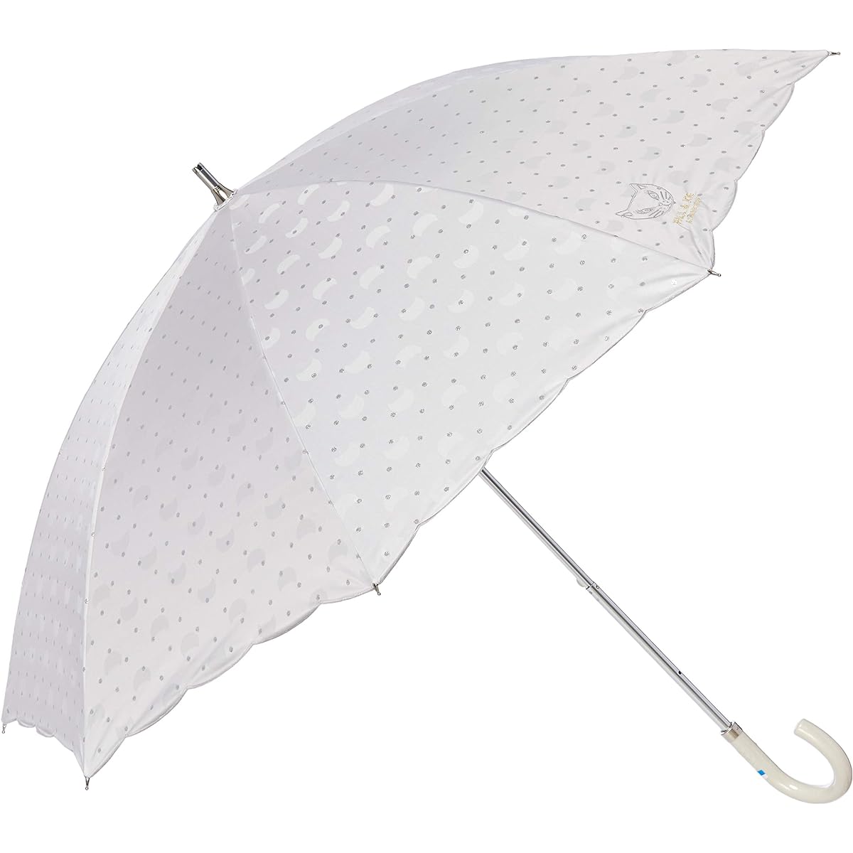 [Moonbat] Long Umbrella PAUL & JOE (Paul & Joe) Cat Embroidery Parasol Short Umbrella Parasol For Both Sunny and Rainy Weather Umbrella Heat Shielding Logo Dot Cat Fashionable Cute Women's Light Gray Rib Length: Approx. 50cm