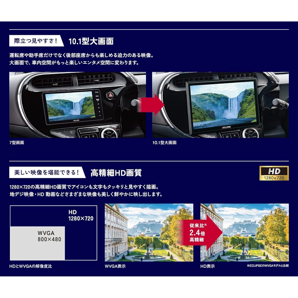 ECLIPSE Display Audio 10.1 Type DAV-DS01F Compatible with Approx. 400 Car Models Full Seg + 1 Seg SD CD DVD Bluetooth Compatible with AppleCarPlay DENSO TEN