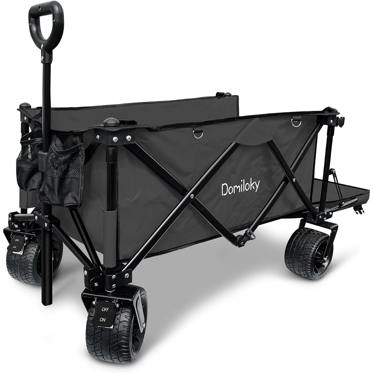Domiloky Carry Wagon with Brake, Large Tires, Load Capacity 120kg, Compatible with Long Items, Camping Wagon, 140L Large Capacity, Foldable, Sports Day, Beach, Fishing, BBQ, Leisure, Camping Equipment, Luggage Carrying, Outdoor Wagon, Aluminum | Alloy St