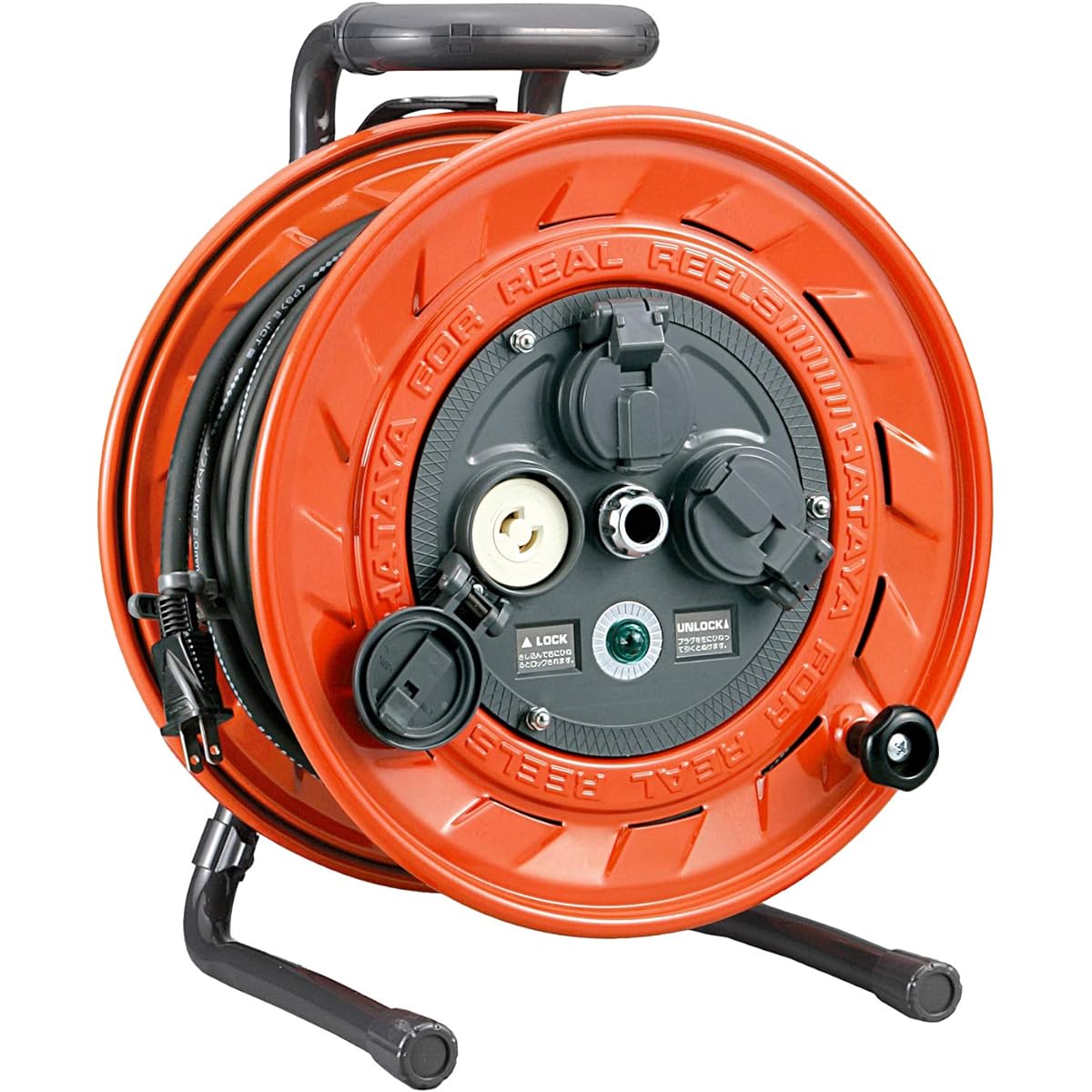 HATAYA Cord Reel, For Indoor Use, 100V Type, Cord 30m, Thickness 2.0㎟, Standard Type, Built-in Temperature Sensor (Wire Melting Prevention Function), Non-removal Type, 3 Outlets, Outlet Dustproof Cap, Built-in Pilot Lamp, For Home Use, Factory Use, Const