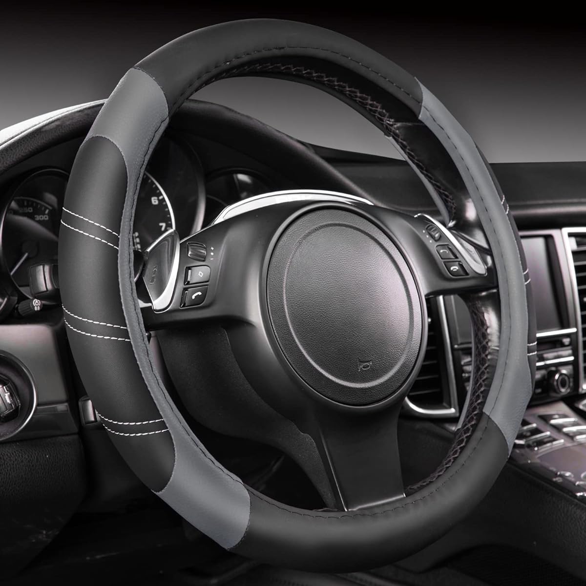 CAR PASS Rhinelider Leather Universal Steering Wheel Cover conforms to trucks, SUVs, and cars (gray)