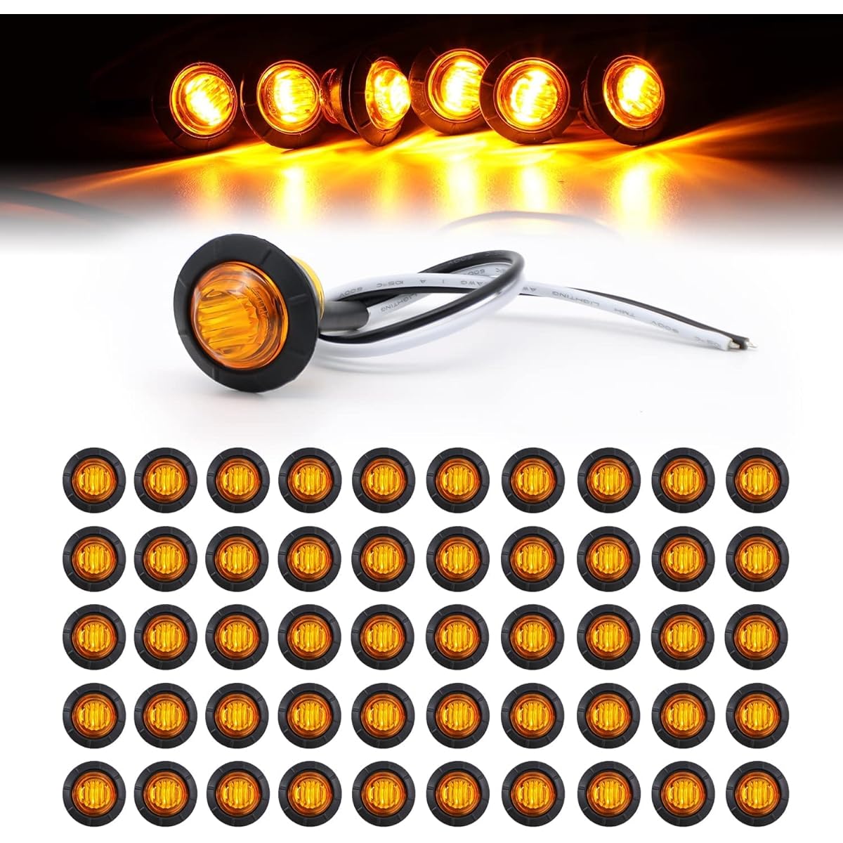 TMH 3/4" 50 LED Trailer Marker Light Pack Value Pack: 50 Sheets Amber Amber