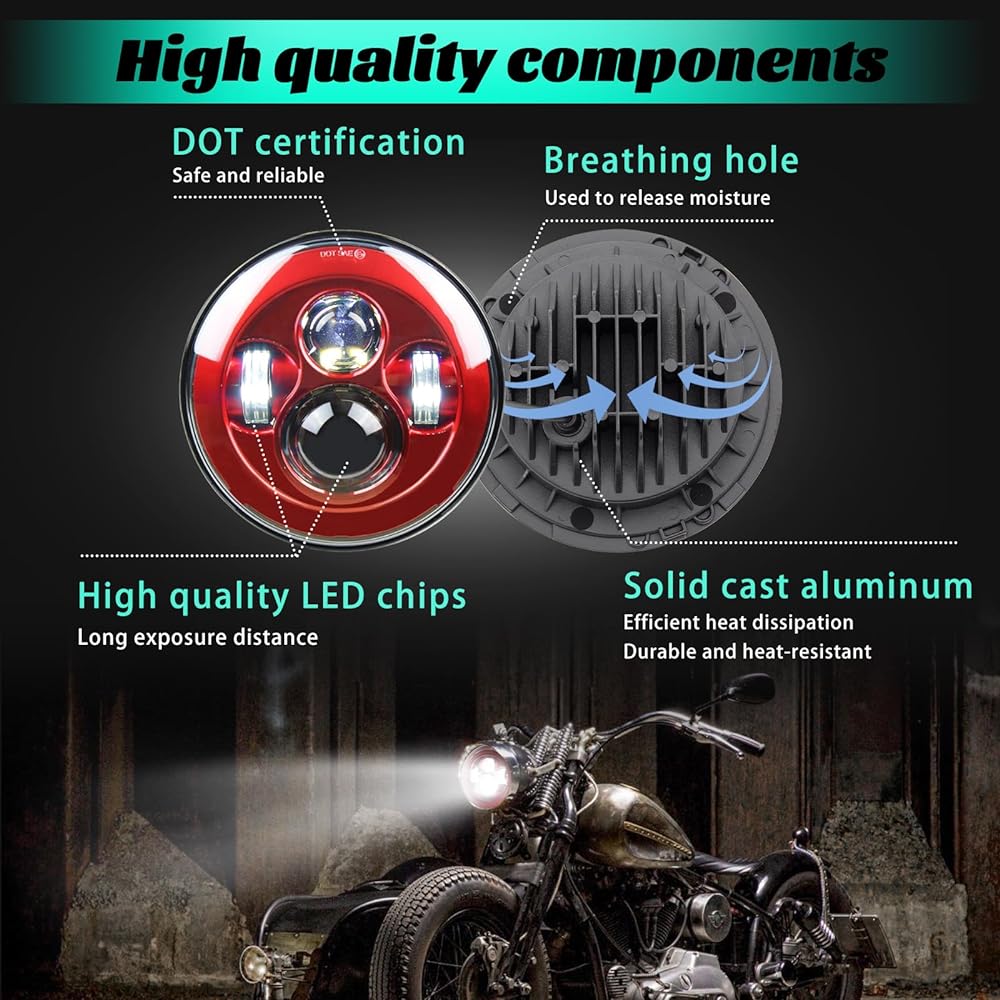 SKTYANTS 7 inch 7 inch Caprician Headlight LED Red Head Light Auto -by Progector TOURNG STREET ELECTRA GLIDE ROADE KING CLASSIC