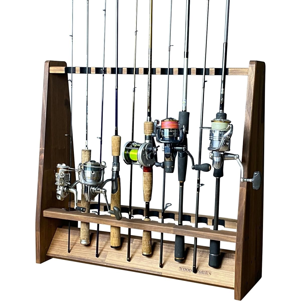 WOOD WORKS Made in Japan Rod stand for 19 rods on both sides Body [Brown] Felt [Black]