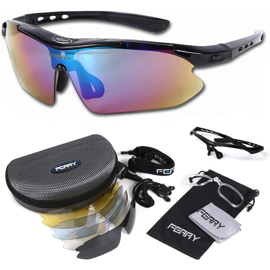 (Ferry) FERRY Polarized Lens Sports Sunglasses, Full Set of 5 Interchangeable Lenses, Unisex, 7 Colors