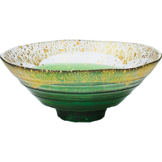 Toyo Sasaki Glass Large Bowl Green Approximately φ15 x 5.8cm Gold Leaf Bowl Midorutame Made in Japan 43230G-WHDG