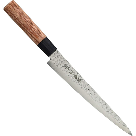 Kanetsune Seki Stainless Steel 1K6 Hammered Polished Lined Red Plywood Round Pattern 210mm KC-955