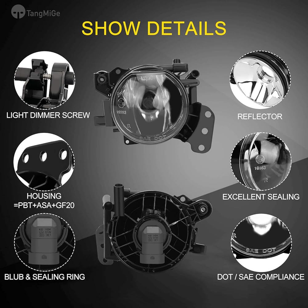 TANGMIGE Fog Light Lamp 2004-2010 BMW 5 Series (E60 E61, 525I 528XI 528xi 530XI 535XI 535XI 535Xi 550I 550I 550I 550i) For M-PACKAGE/TECHNIK Sport Package Bumper Model Exclusive, 1 Pair, Clear Lens