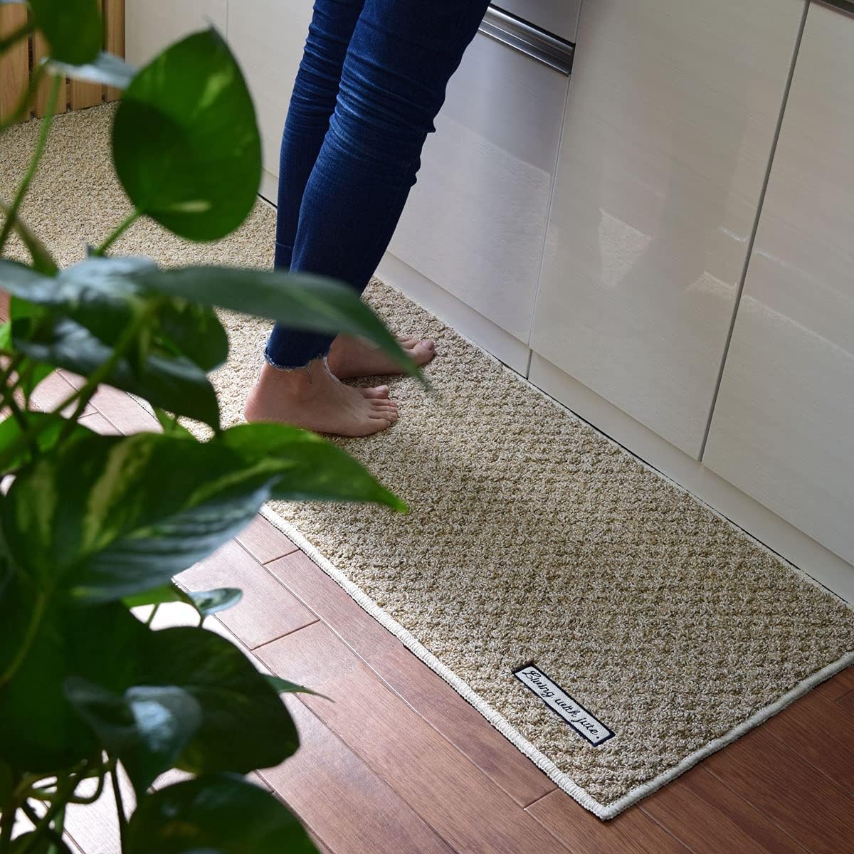 Kitchen mat "Jute" 45cm x 240cm Linen Cotton Natural Material Spring Summer Anti-slip Stylish Simple Rectangular Uneven Underfoot Underfoot