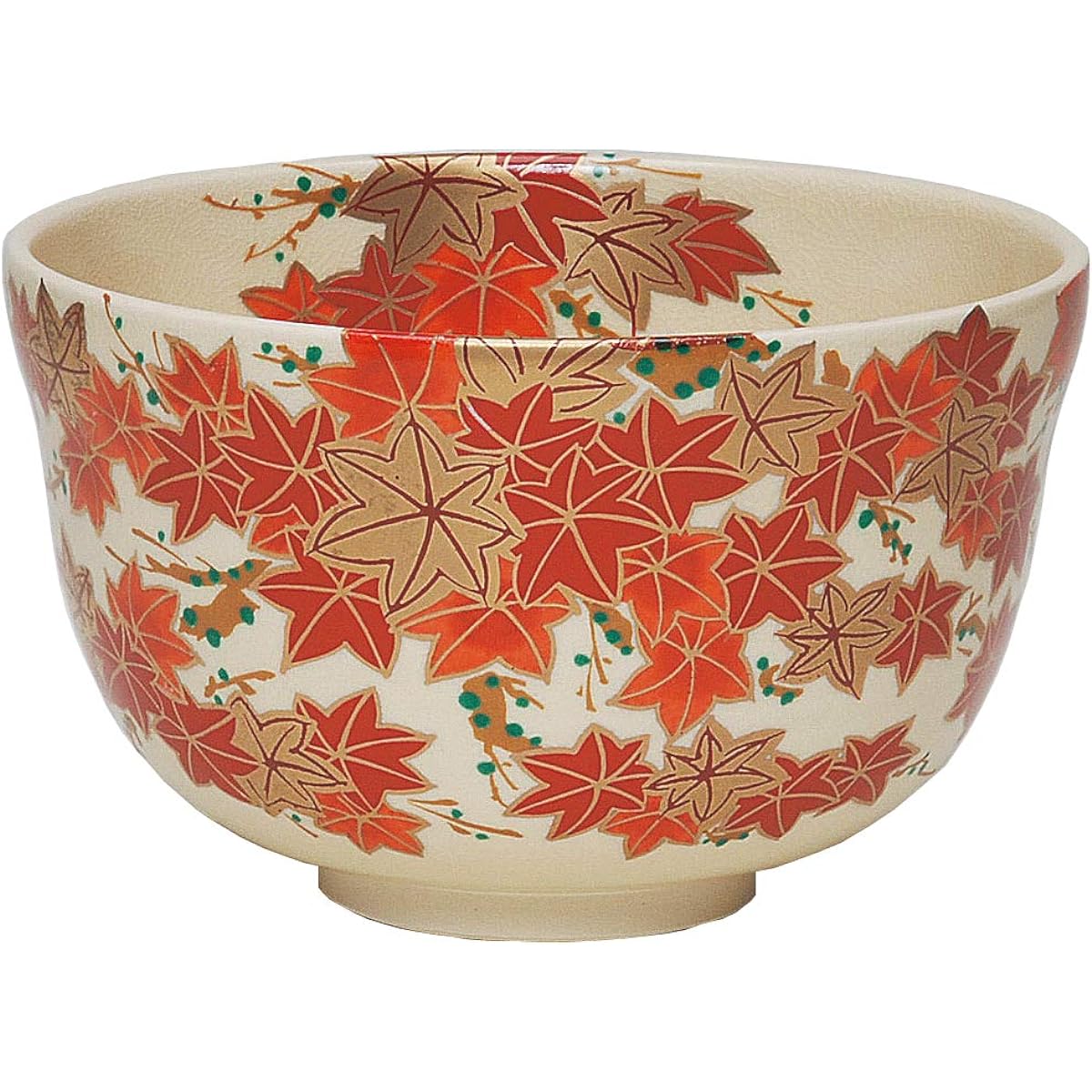 Miyachi Eikou Matcha Bowl White Size: Diameter 12.4 x Height 7.8cm Ninsei Autumn Leaves Presentation Box