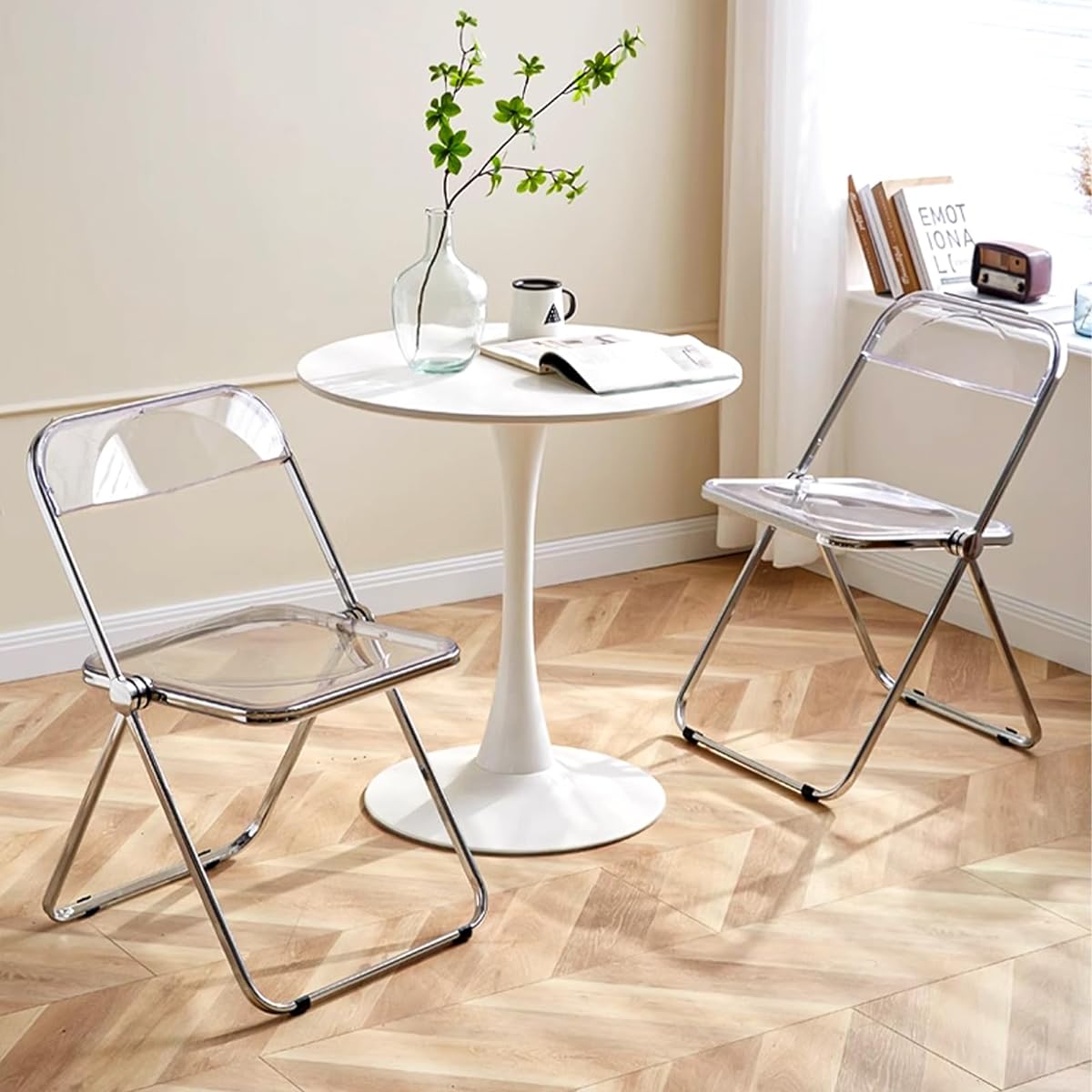 DEWEL Clear Chair, Pipe Chair, Transparent Folding Chair, Stacking Chair, Folding Chair, Desk Chair, Office, Commercial Use, Interior, Present, Compact, Space Saving, Stylish (2 pieces)
