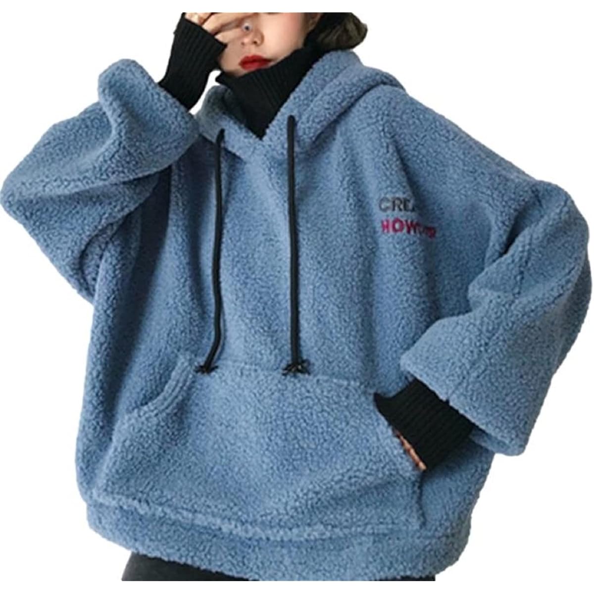 [ririka] Boa Parka with Logo Fluffy Fluffy High Neck Layered Style Loose Silhouette with Pocket Cute Autumn/Winter Warm Women's