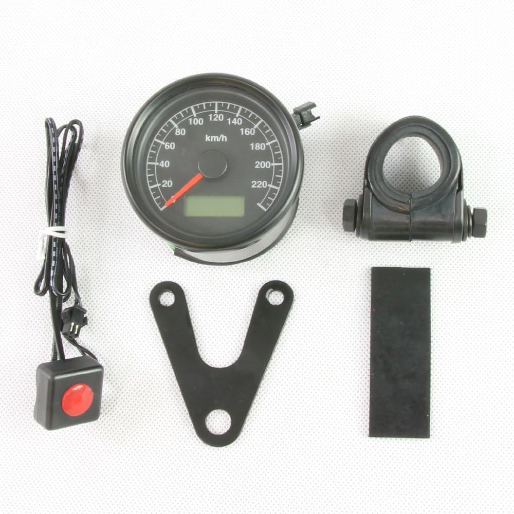Motorcycle Mechanical 240km/h 60mm LED Speedometer Black Body/Black Panel
