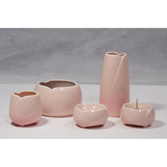 Yawaragi Buddha utensils 5-piece set, medium Sakura (incense burner, teacup, candle holder, Buddhist vessel, vase) *Comes with specially selected incense burner ash (a little) and candle wick