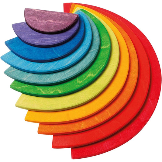 GRIMM'S Toy Educational Toy Wooden Building Blocks Figure Play Board Height 18.5 x Width 37 x Thickness 0.8 cm (Maximum Parts) Rainbow Semi-Circle