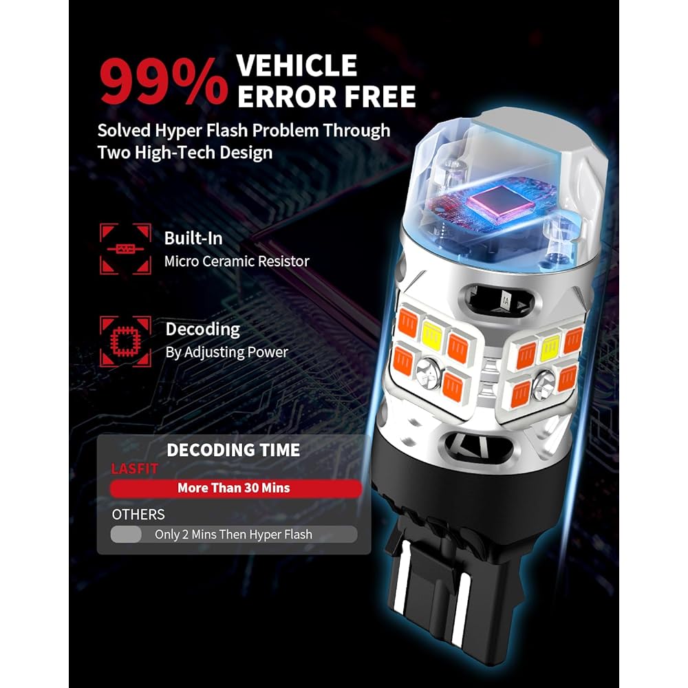 LASFIT 7443 7444 Switchback LED bulb front blinker CANBUS Error Free White Amber 2023 500%bright blinker 7443NA 7444NA W21W DRL Parking Light resistor Hyperfrash prevention (2 pieces)