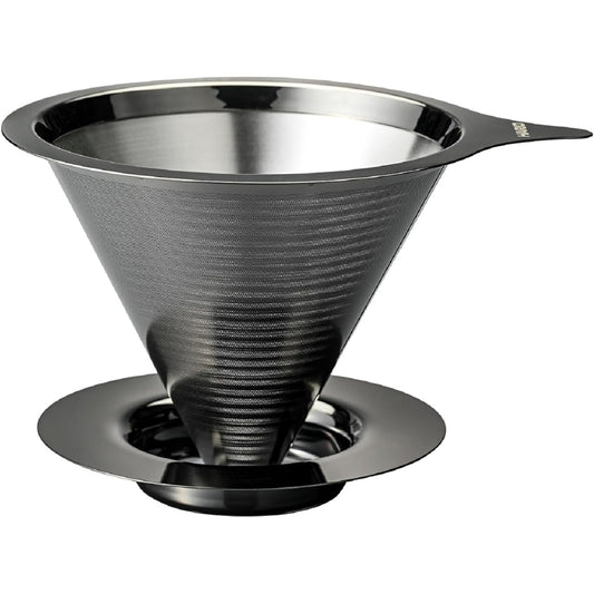 HARIO Double Mesh Metal Dripper for 1 to 4 Cups, Metal Black Stainless Steel, Hot Water/Dishwasher Safe DMD-02-MBK