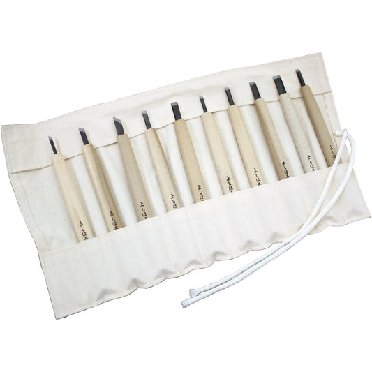 Yoshiharu Knives, Highest Grade, Made of Steel, Separately Made, Yoshiharu Mitomo Chisel, Cloth Case, Set of 10 W-10