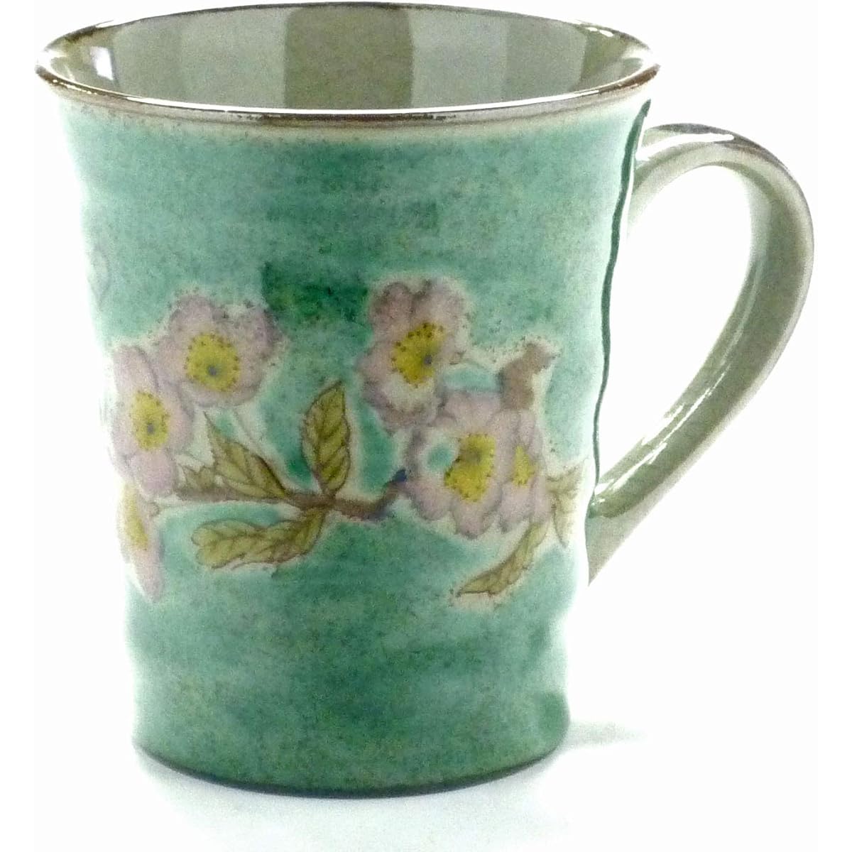 Kutani ware "Mug" Somei Yoshino green painted back illustration