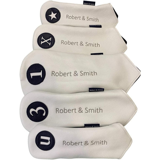[Robert&Smith] Golf Equipment Genuine Leather Head Cover 5 Piece Set Logo Embroidery Full Grain Leather [Driver x 1, Wood x 2, Utility x 2) A modern reproduction of British classical style! gift