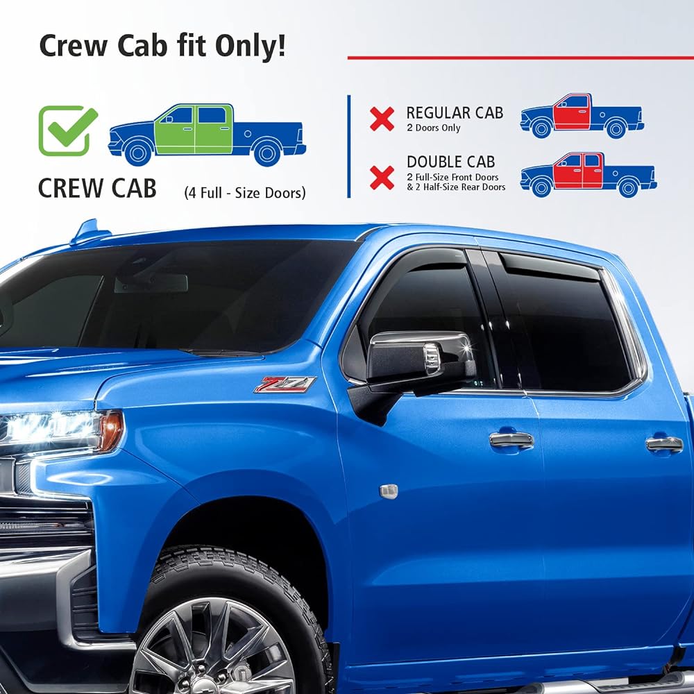 GOODYEAR Shade prevention Channel Window De -Frector Chevrolet (Chevrolet) Silverd/GMC Sierra 1500 2019-2023 Crew cab, Rainguard, Window Viser, Vent Deflector, Track Accessories, 4 points -GY003415LP