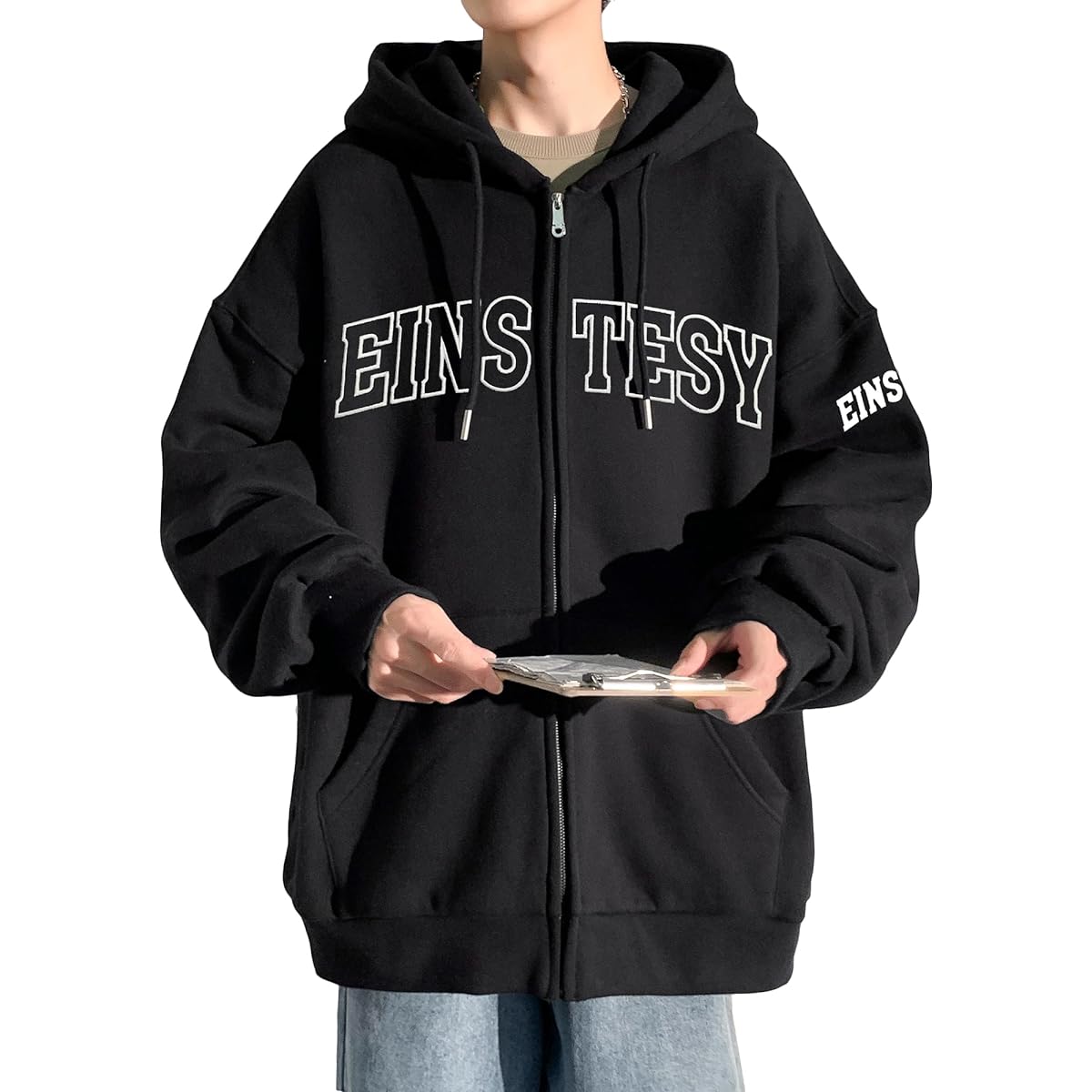 [Fasshonrida] Zip Parka, Men's, Fleece, Fall/Winter Clothes, Cold Protection, Thermal Insulation, Zip Up Parka, Warm ZIP Jacket, Full Zip Outerwear, Hooded Parka, Stylish, Sagara Embroidery, English Logo, Clothes, Large Size, Autumn, Winter, Spring