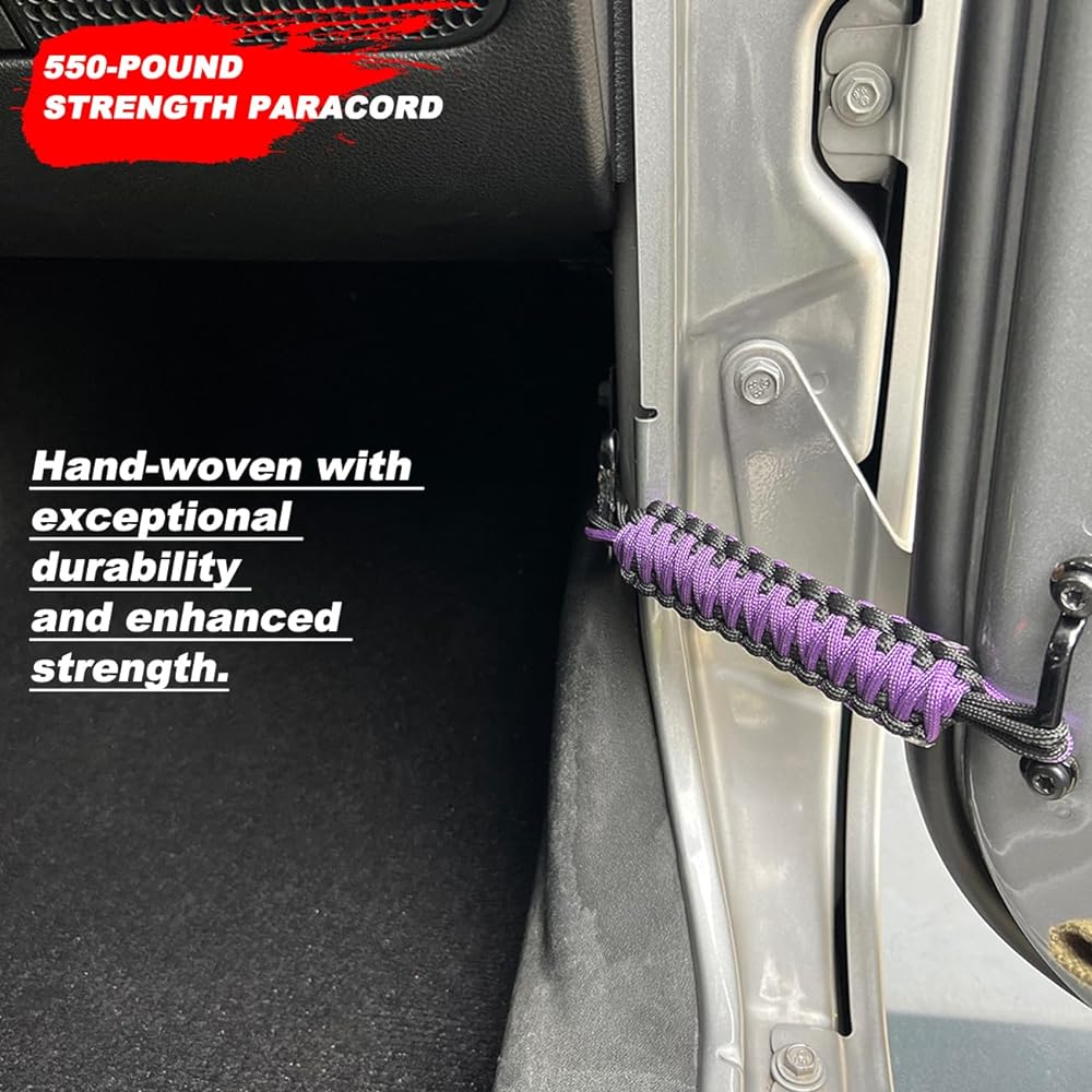 Door strap for jeep paracord door restricted strap slap langler high durable doors strap replacement Geep langler CJ YJ TJ JL JL JLU JLU 1987-2023 2 packs (black & purple)