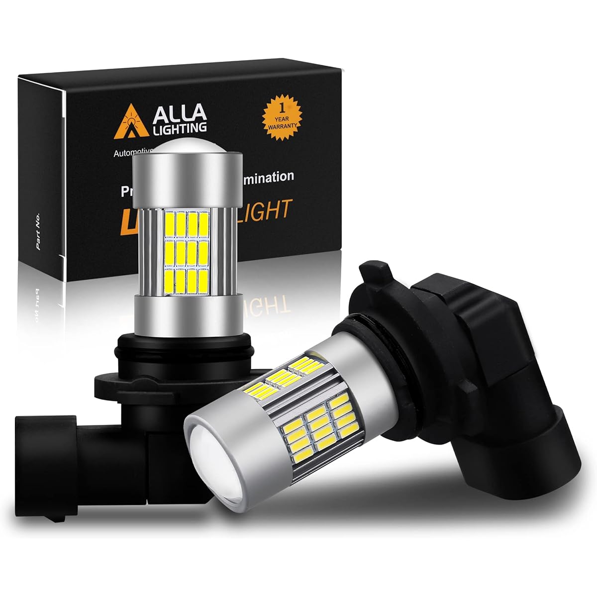 ALLA LIGHTING 54-SMD latest version 9006 HB4 High Power 4014 Chipset Very bright 6000K Kysenon White LED Deight Time Running Light (DRL) Light bulb replacement
