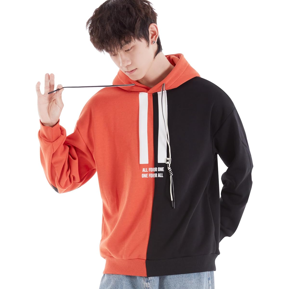 [§DAY CLOTH∞Daycloth] 2024 Parka Men's Fleece Lined Thick Winter Clothes Extra Large Size Long Sleeve Pullover Bicolor Sweatshirt Popular Hooded [-5℃~15℃ Available] Cold Weather Clothing Korean Fashion Unisex Couple
