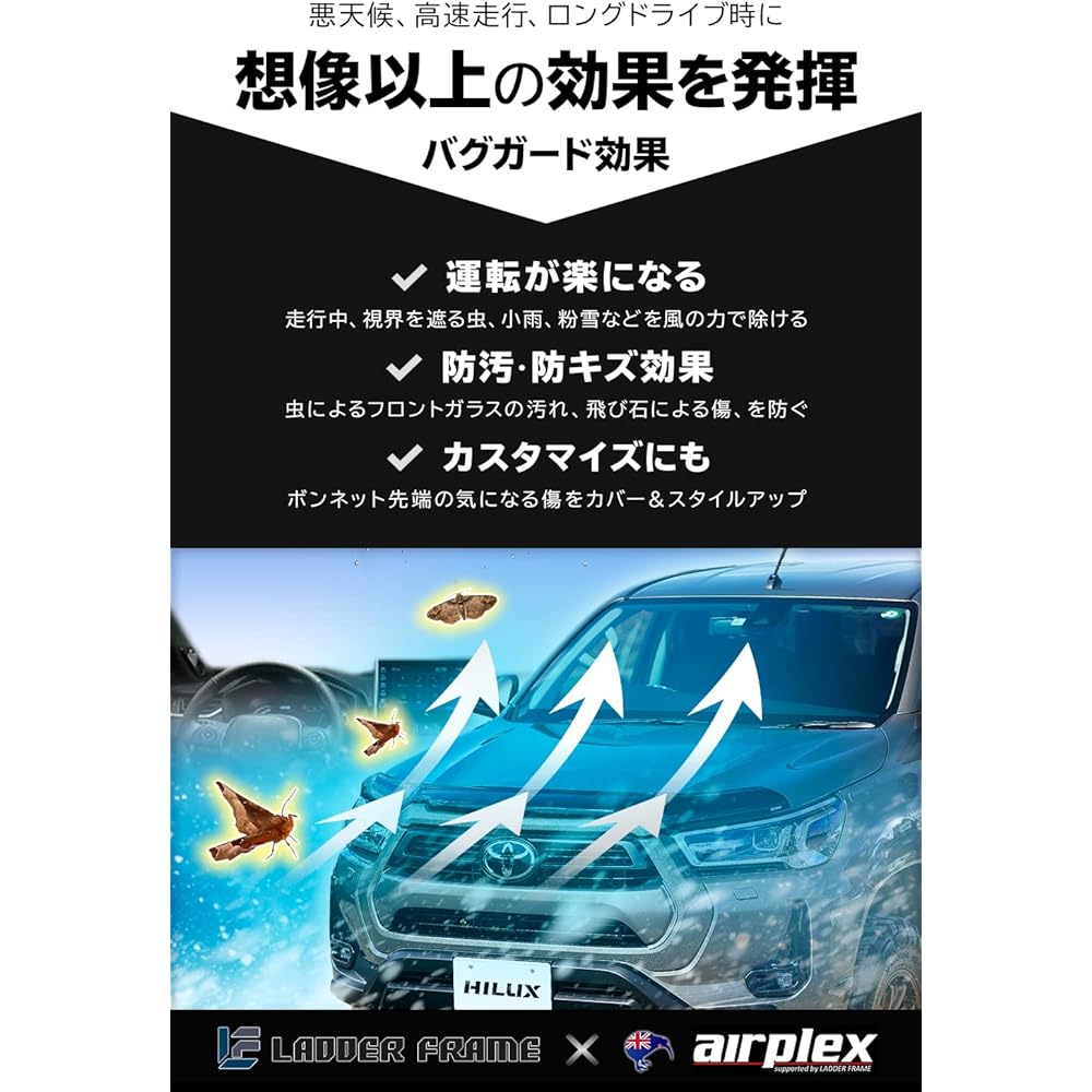 Airplex Toyota Hilux GUN125 Bug Guard, Late Insect Repellent, HILUX Smoke, Japanese Installation Instruction Manual Included