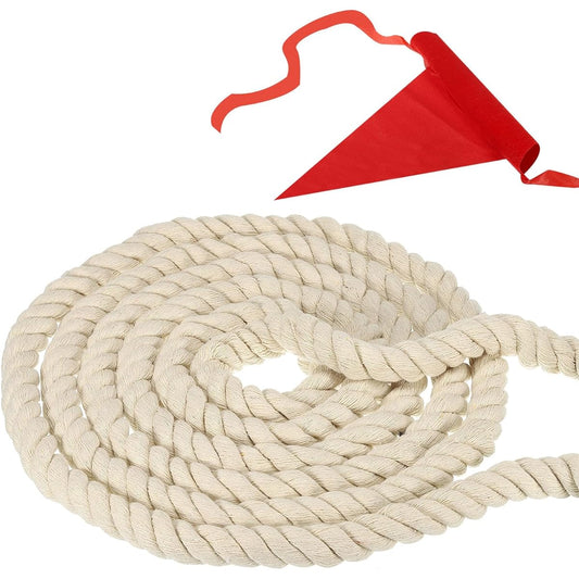 PATIKIL 44 Feet Tug of War Rope for Adults and Teens, 3 Braided Natural Cotton Rope with Flag for Yard Games and Team Building Activities, Beige Color