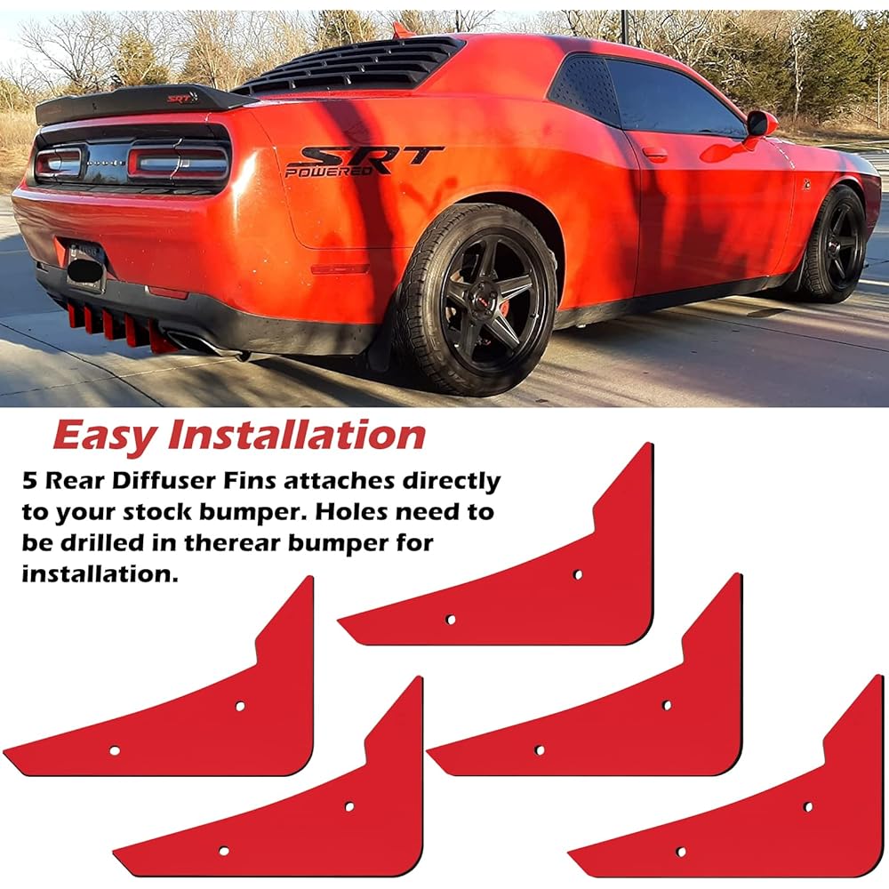 Rear Diffuser V3 5 Finset Dodge Challenger 2015-2022 Stockria Bumper, Redria Bumper Devil Shark Finn