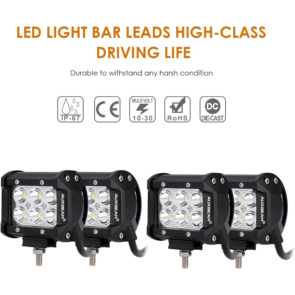AUXBEAM 4 -point 4 inch LED light bar 18W LED pod spot beam 3W LED chip driving light waterproof LED bar