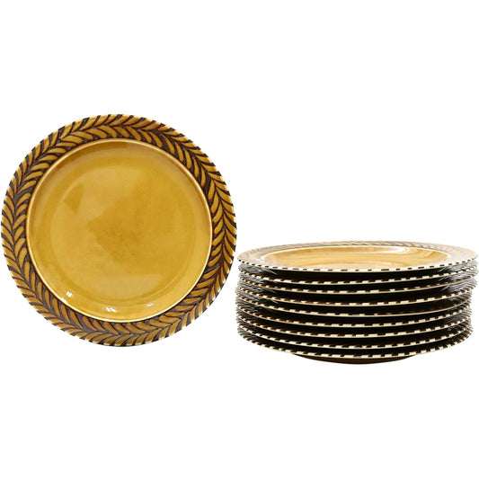 [Commercial use set] Plate series that lets you enjoy the feeling of a mountain hut, 24cm meat plate (caramel), 10-piece set