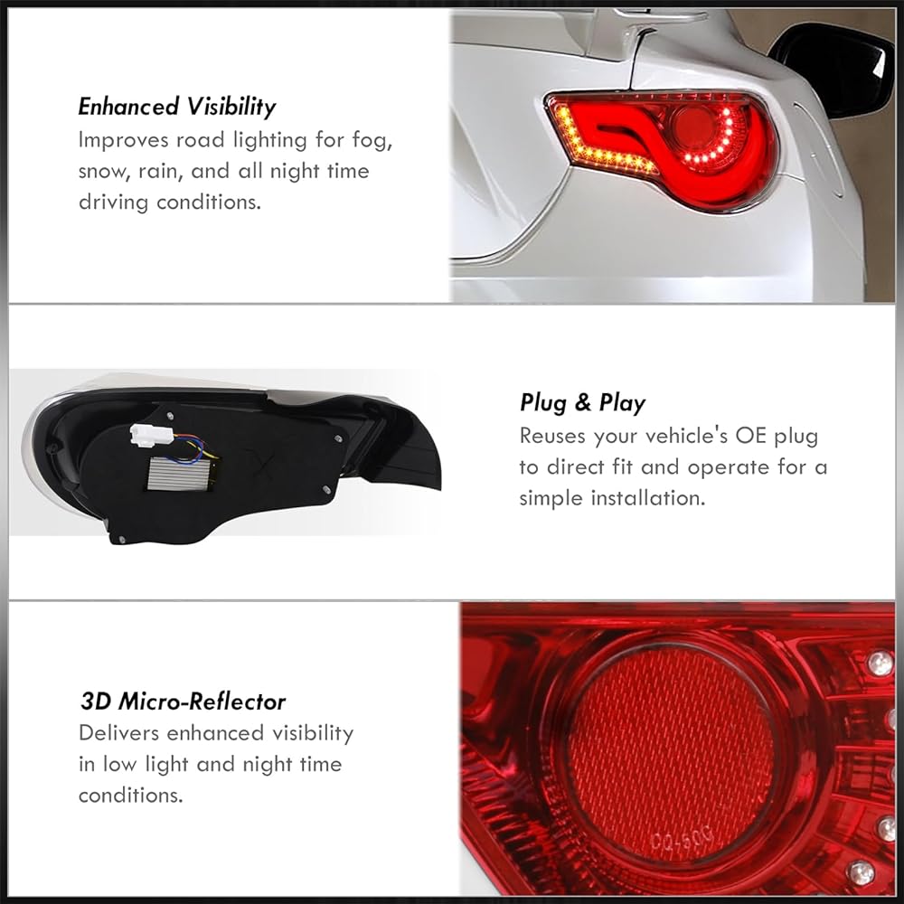 AJP Distributor Shaquencary Signal JDM LED DRL Tube Bar Tail Light Brake Brake Brake Brake Lamp Left/Right Pair Pair Compatibility/Replacement BRZ 86 FT86 FR-S FRS 13 14 15 15 18 18 18