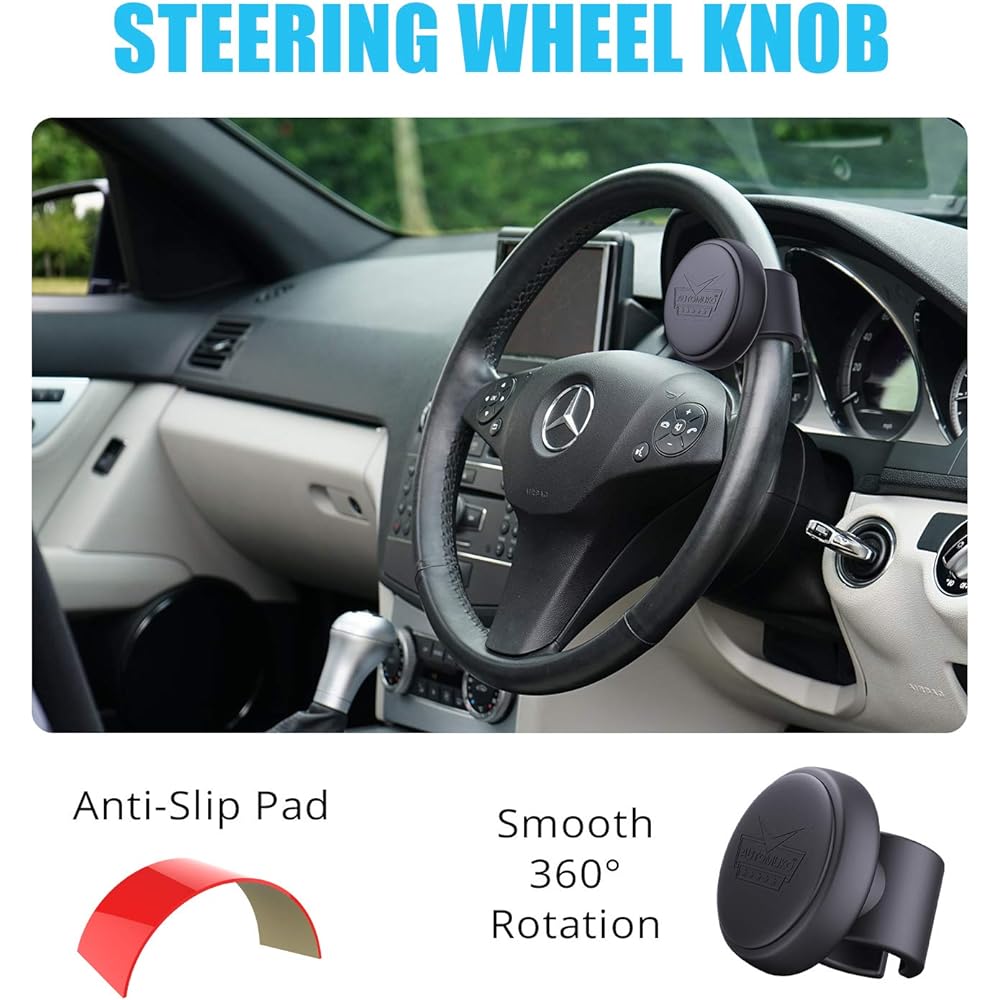 Automuko Steering wheel spinner Silicon power handle steering wheel knob Easy mounting tool No required black