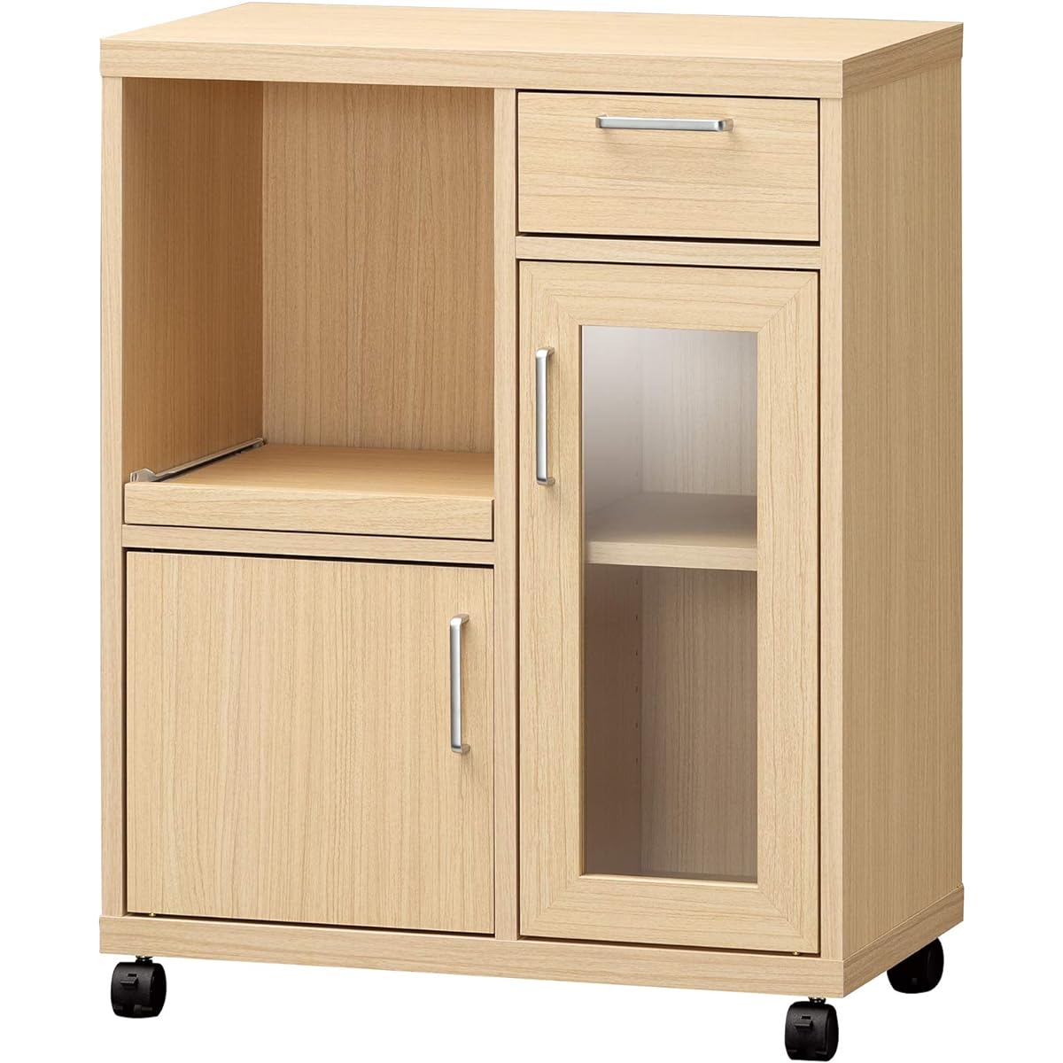 Shirai Counter Wagon, Cupboard, Microwave Stand, Can be freely combined with the same series, Perfect size for a room where you live alone or in a small space, Natural brown wood grain pattern, Basic design, Width 63.1 x Depth 35.6 x Height 80 cm FUL-806