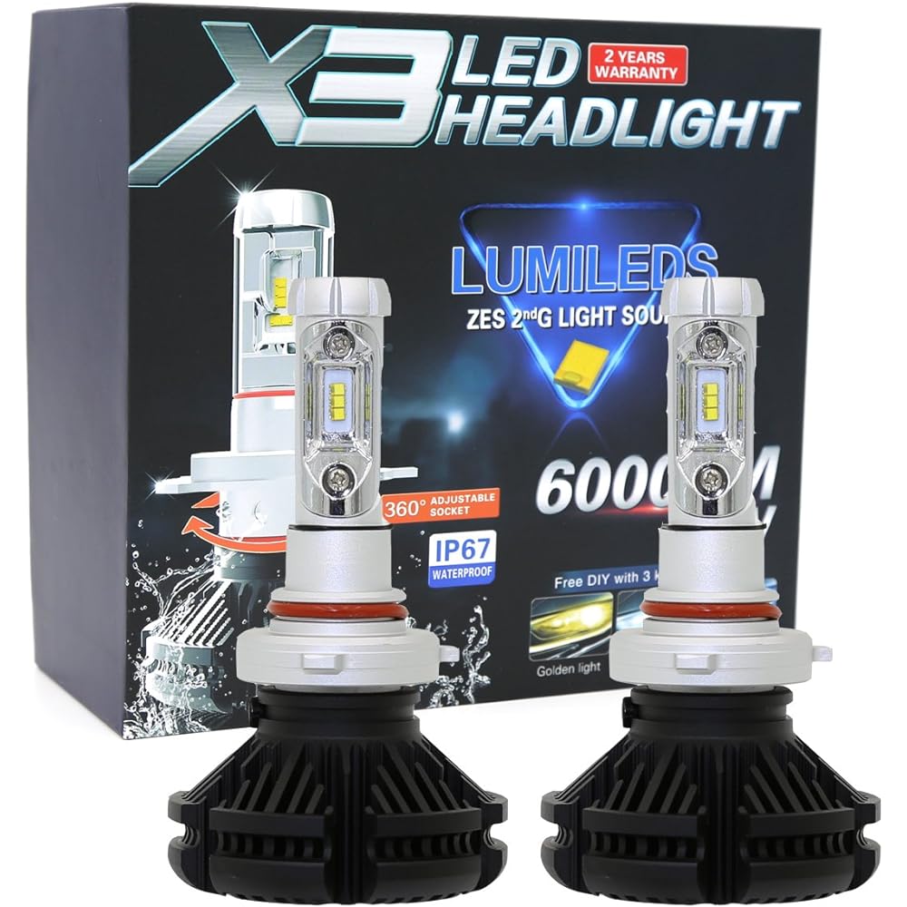 e-auto fun Vehicle inspection compatible 12V dedicated LED headlight/fog lamp compact HB3 Philips LumledsLUXEON ZES chips adopted 50W 6000LmX2 3000k/6500K/8000k resettable Set of 2 2 year warranty LMX3C006