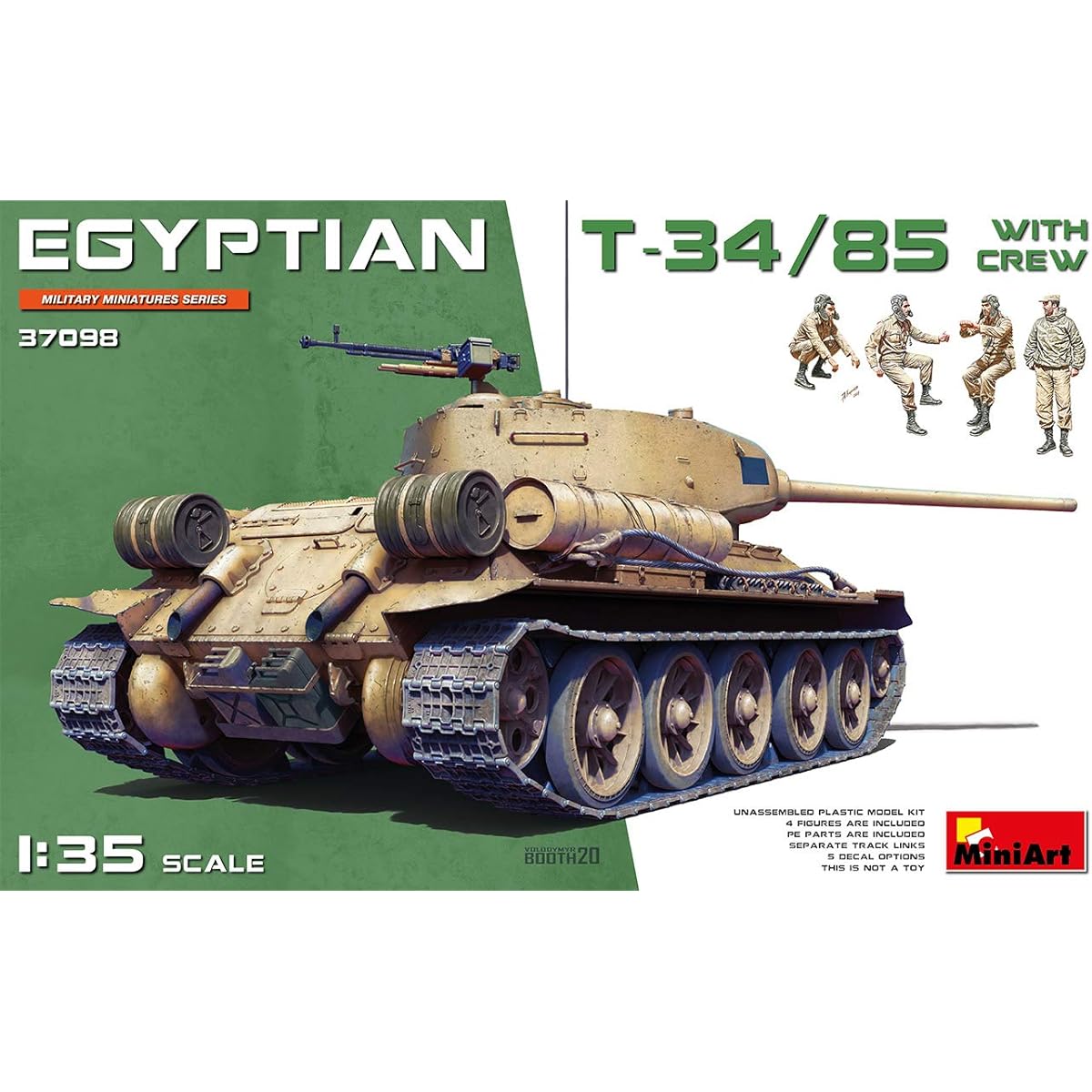 Miniart 1/35 Egyptian Army T-34/85 with 4 tank soldiers plastic model MA37098