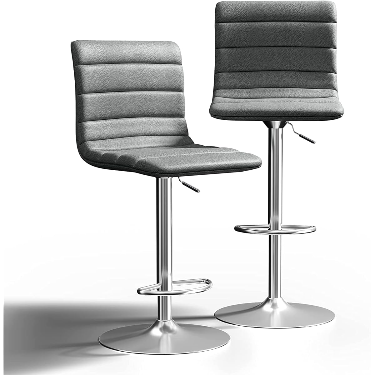 GOQRAQ Counter Chair Bar Chair Kitchen Chair 360 Degree Rotation Lifting Adjustable Height L Size Footrest Step with Backrest Synthetic Leather (Set of 2, Gray)