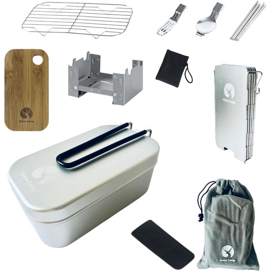 Snow Camp Camping Equipment Mestin 800ml Set Camping Rice Cooker 2 Cups Deburred Outdoor Utensils Semi-Automatic Rice Cooker for Disasters (Set of 11)