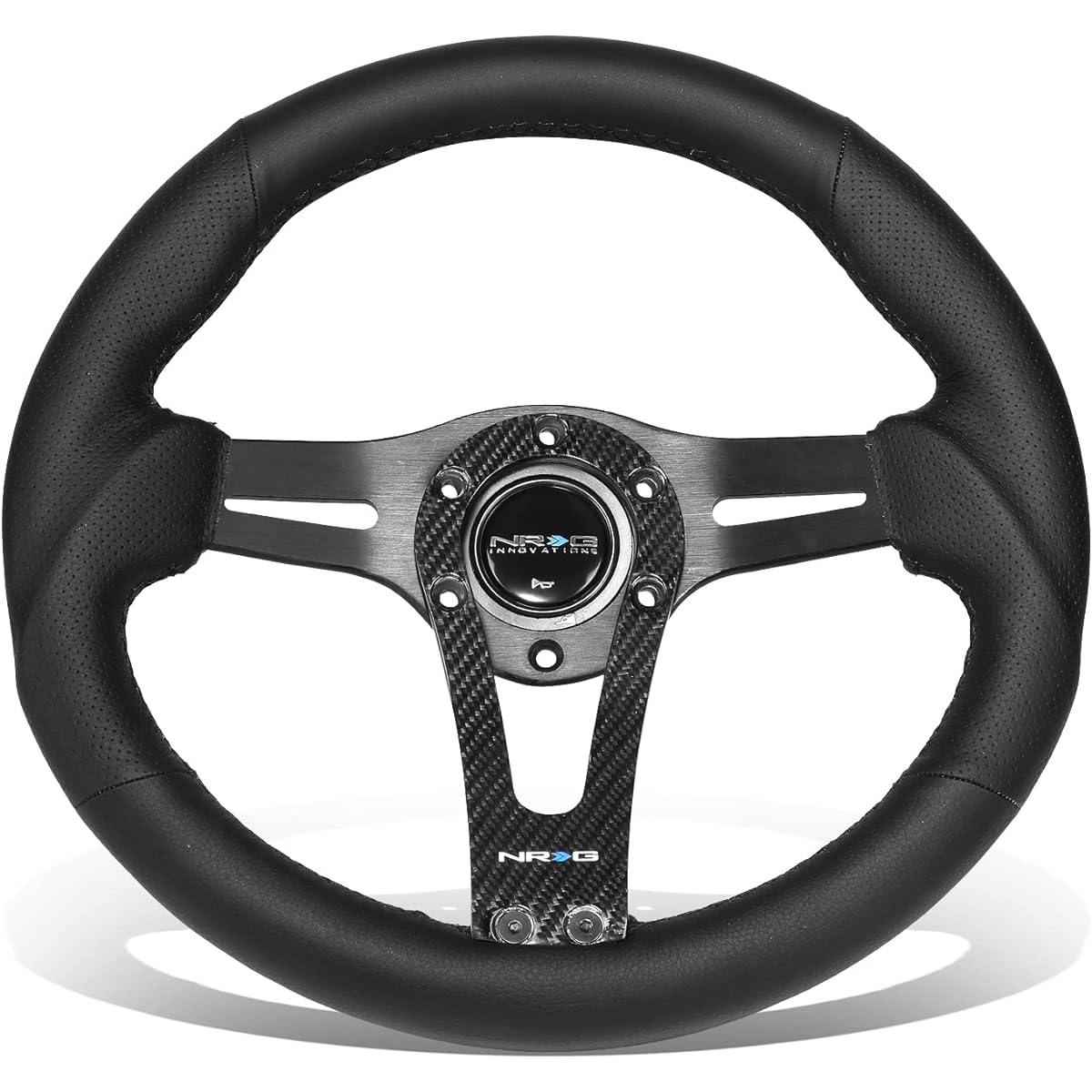 NRG Innovations NRG-RST-002RCF Enhanced Handle Cover 320mm Sports Lightweight Carbon Center Spokes Black Leather and Rivet